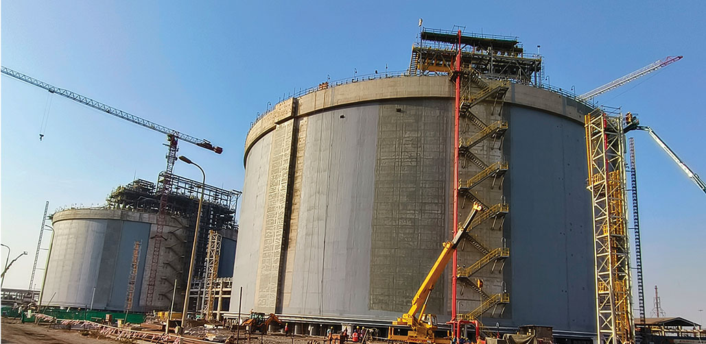 Plant Overview of LNG Storage Tanks for Petronet LNG at Dahej, Gujarat, India
